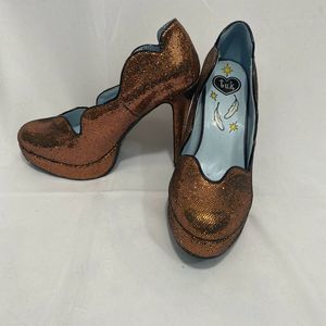 Tuk Gold Sequin Round Toe Stiletto Pinup Shoes